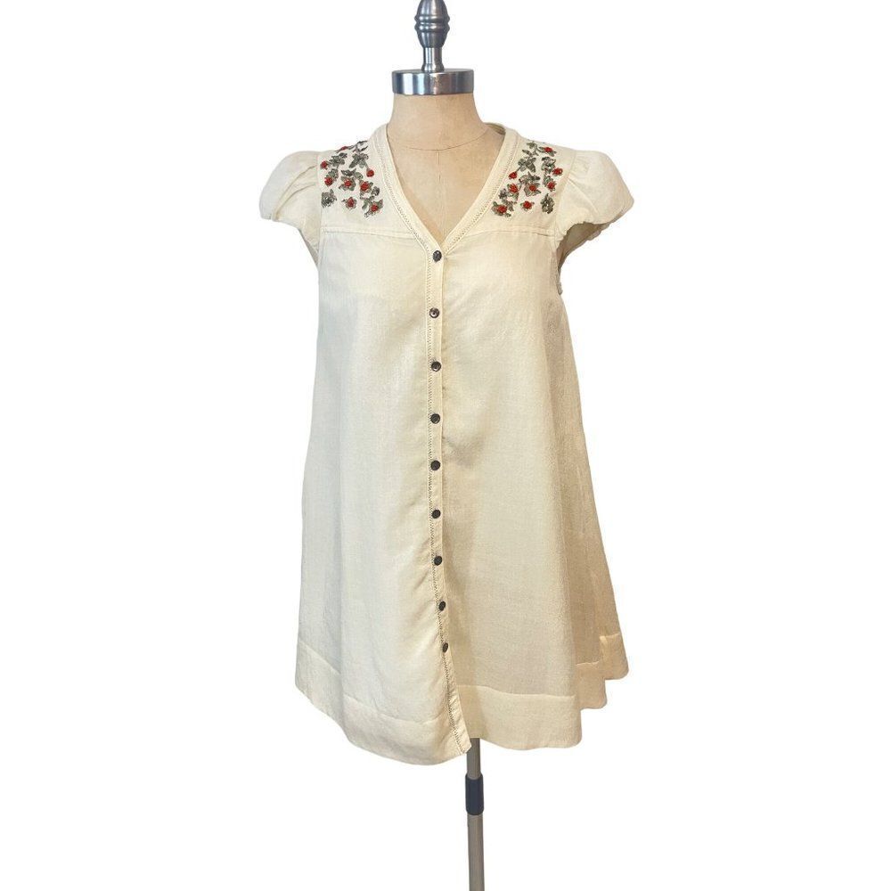 Anthropologie Meadow Rue Embroidered Wool Dress Size 0 - Picture 2 of 6